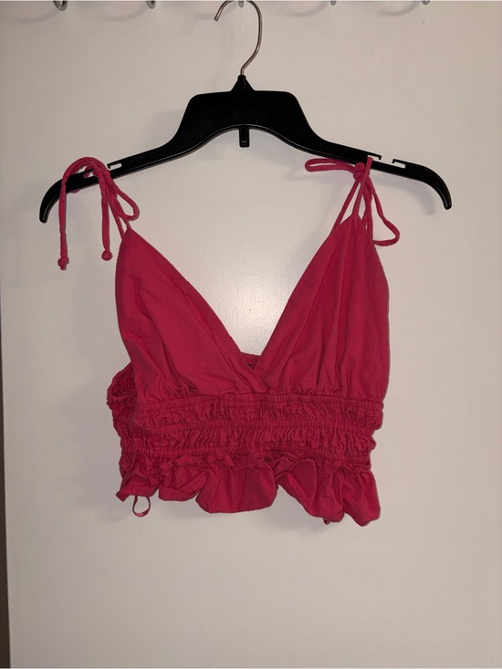 Tops - Women's Pink Tie-Shoulder Smocked Crop Top